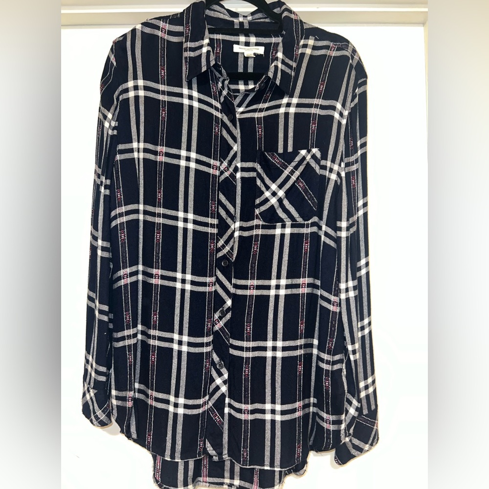 BeachLunchLounge Navy and White Plaid Button-Up Shirt